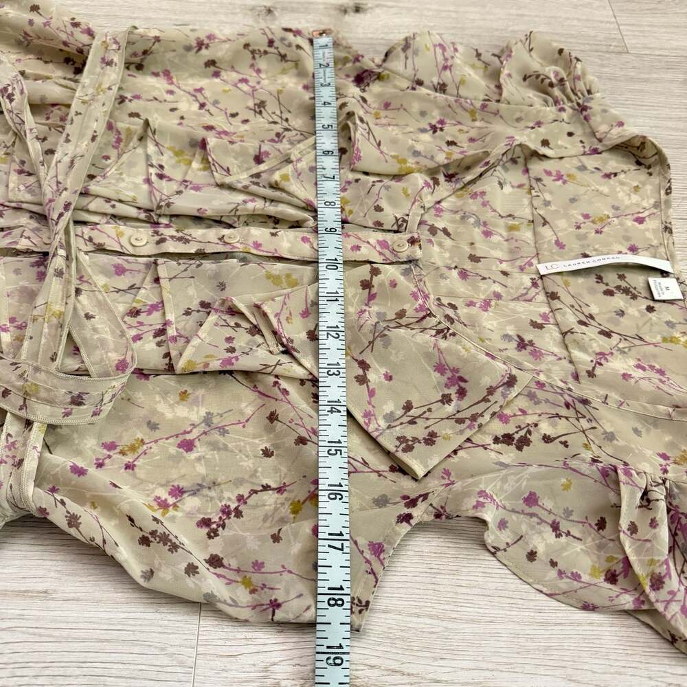 LC Lauren Conrad Women's Floral Ruffle Button-Down Sheer Blouse - Picture 5 of 5